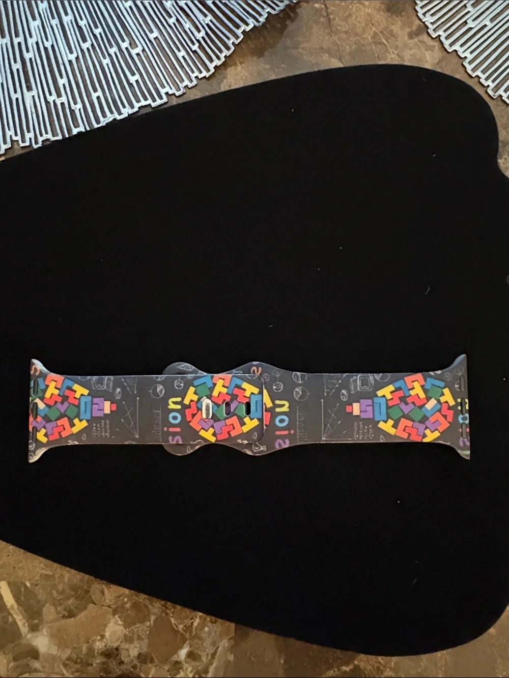 Colorful Puzzle Pattern Silicone Watch Band - Black